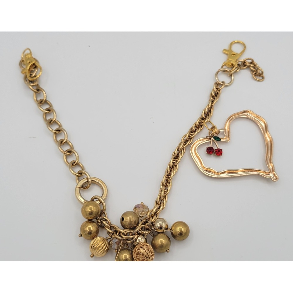 Gold Tone Bag Chain Purse Charm for Handbag Chain Heart Cherries Accessories